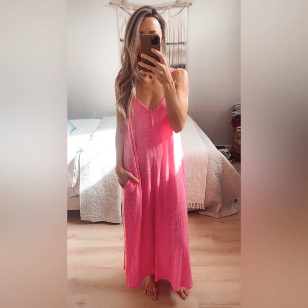 ATM 100% Cotton Pink Maxi Dress